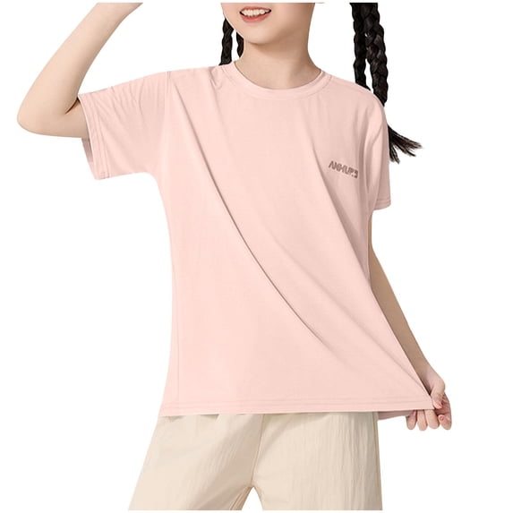 hoksml Kids Girls Ice Silk Mesh T Shirts Short Sleeve Crew Neck Lightweight Quick Dry Moisture Wicking Breathable Athletic Casual Summer Tops