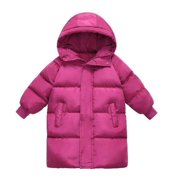 hoksml Kids Long Puffer Coat Winter Boys Girls Fleece Hooded Full Zipper Down Jacket with Pockets