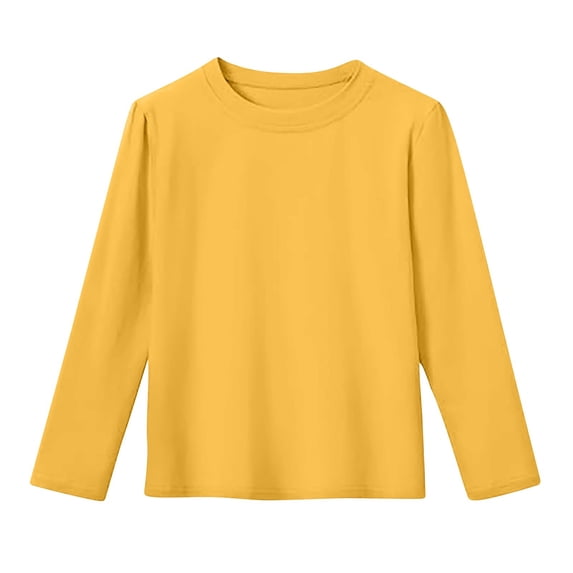 hoksml Kids Long Sleeve Crew Neck Shirt Solid Color Soft Casual Top for School and Everyday Wear
