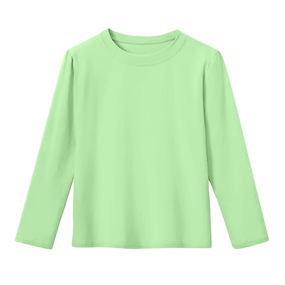 hoksml Kids Long Sleeve Crew Neck Shirt Solid Color Soft Casual Top for School and Everyday Wear