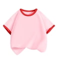 thumbnail image 1 of hoksml Kids Oversized Short Sleeve T Shirt with Contrast Crew Neck and Cuffs Casual Solid Color Top for Playdates and Everyday Wear, 1 of 9