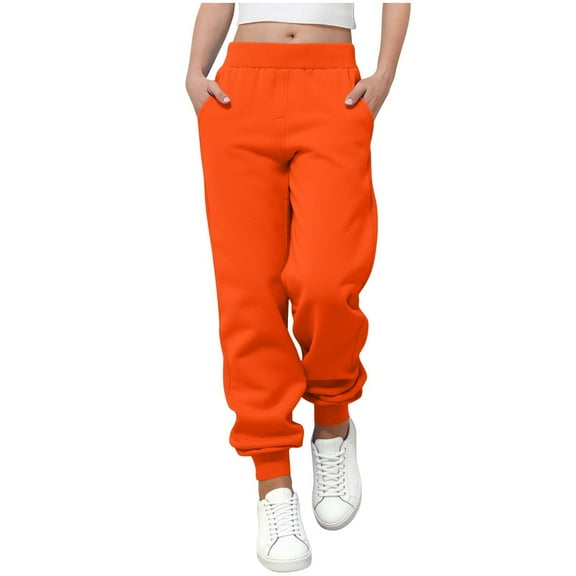 hoksml Kids Pants Girls Solid Color Elastic Waistband Sweatpants Ankle Binding Sports Pants Mid Size Casual Outerwear Pants with Pockets (0-13)