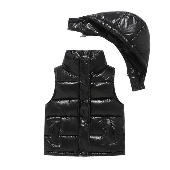 hoksml Kids Puffer Vest with Detachable Hood Boys Girls Shiny Winter Sleeveless Jacket (2-15 Years) Quilted Down Alternative Vest