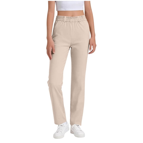 hoksml Kids School Uniform Pants, Elastic Waist Twill Chinos for Spring Summer, Straight Leg Comfort Pants for Big Kids