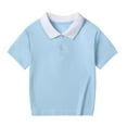 thumbnail image 1 of hoksml Kids Short Sleeve Contrast Collared Shirt Soft Casual Top with 2 Button Placket Perfect for School and Everyday Wear, 1 of 3
