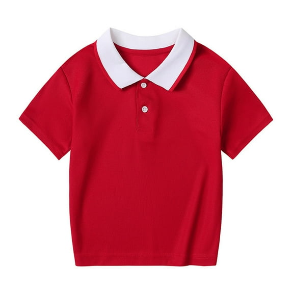hoksml Kids Short Sleeve Contrast Collared Shirt Soft Casual Top with 2 Button Placket Perfect for School and Everyday Wear