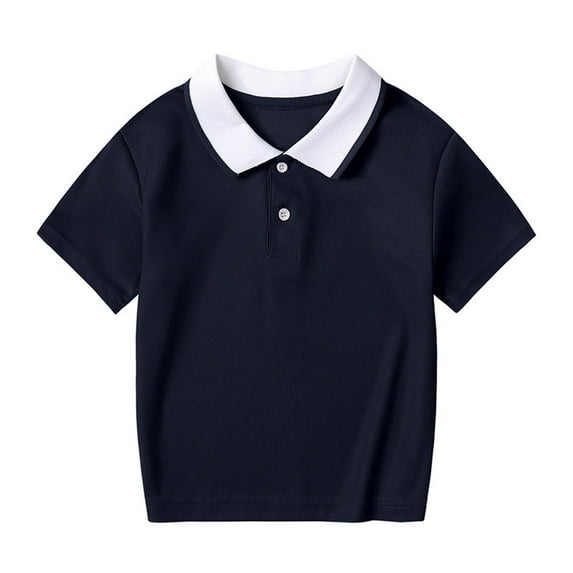 hoksml Kids Short Sleeve Contrast Collared Shirt Soft Casual Top with 2 Button Placket Perfect for School and Everyday Wear