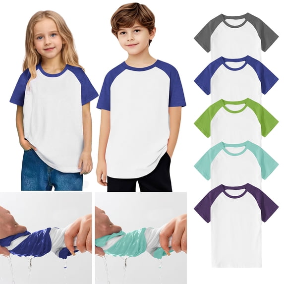 hoksml Kids Short Sleeve Raglan T Shirt Casual Color Block Crew Neck Top for Boys and Girls Size 3-14