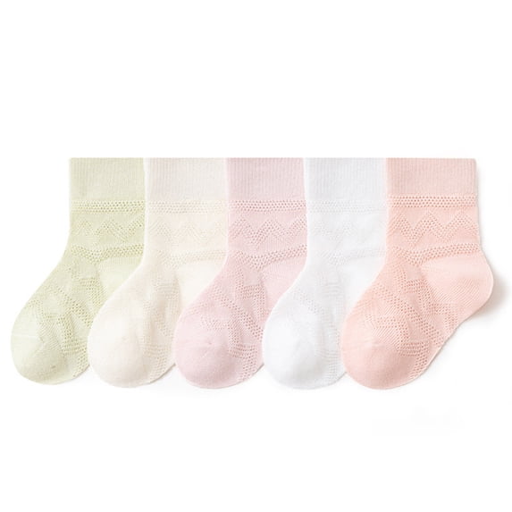 hoksml Kids Socks 5 Pairs Children's Solid Color Pattern Mesh Breathable Short Socks for 0-5Years Boys Girls