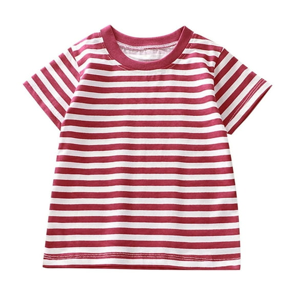 hoksml Kids' Striped Cotton T-Shirt Short Sleeve Round Neck Pullover Top Boys Girls Summer Comfortable Green Sporty Tee