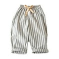 thumbnail image 1 of hoksml Kids Striped Linen Blend Pants Summer Drawstring Elastic Waist Puff Pants with Ruffled Hem Multi Color Casual Trousers, 1 of 3
