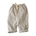 thumbnail image 1 of hoksml Kids Striped Linen Blend Pants Summer Drawstring Elastic Waist Puff Pants with Ruffled Hem Multi Color Casual Trousers, 1 of 3