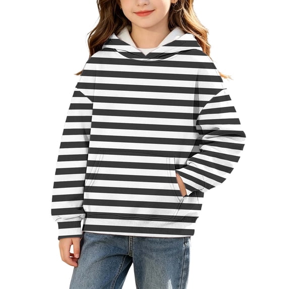 hoksml Kids Striped Print Hooded Pullover Sweatshirt Front Pocket Long Sleeve Casual Fall Winter Top for Comfort