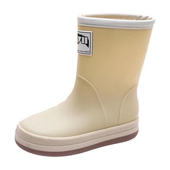 hoksml Kids Waterproof Rain Boots with Non Slip Sole, Comfortable Mid Calf Rubber Boots for Boys and Girls in Black and Beige