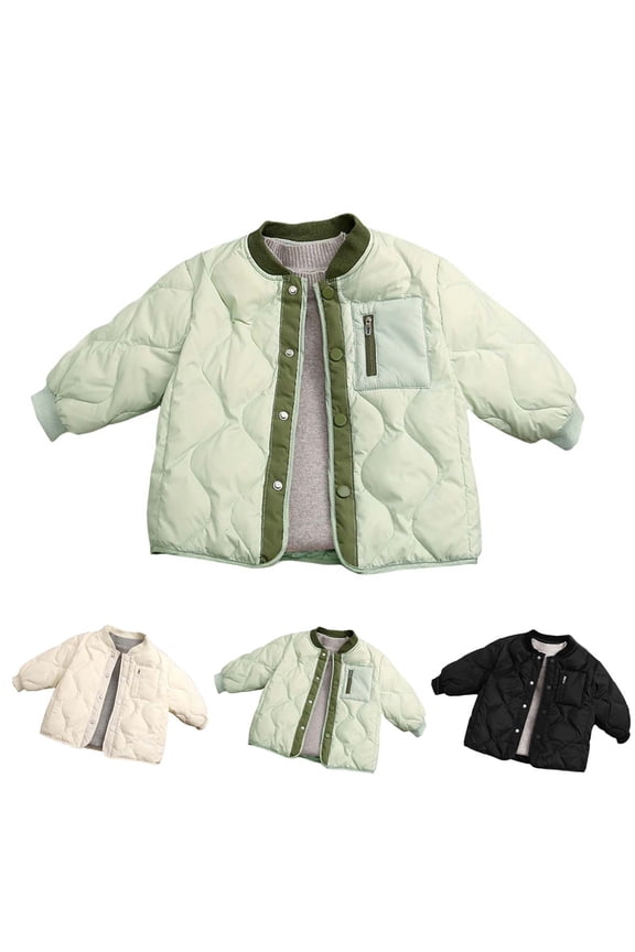 Kids' Winter Puffer Jacket, Boys and Girls Solid Color Snap Closure Quilted Down Coat