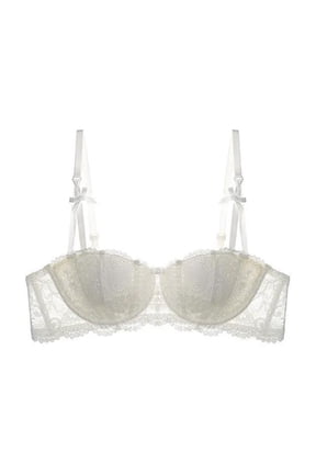 Lace and Bow Underwire Bra - Side Coverage Push Up with Pads, Smooth T-Shirt Bra for Everyday
