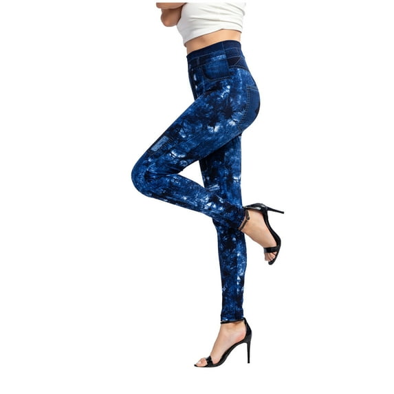 hoksml Leggings For Women Clearance, Casual Pants Imitation Denim Leggings Women's Super Elastic Ladies Slim Hip-Lifting Breathable yoga Trousers
