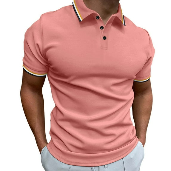 hoksml Man Golf Polos Shirt Solid Color Collared Athletic Short Sleeve Summer Fashion Leisure Versatile Button Flip Collar Comfortable Breathable Top Elastic Cuffs