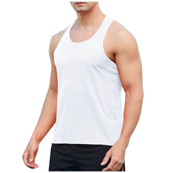 hoksml Man Mesh Sports Running Tank Solid-Color Casual Loose I-Shaped Round-Neck Top Summer Lightweight Breathable T-shirt Sleeveless Workout Tank Tops
