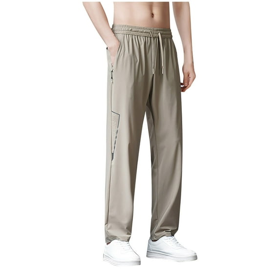 hoksml Man Plus Size Track Pants Thin Style Large Size Leisure Athletic Joggers Silk Drying Elastic Waist Drawstring Sports Pants Side vents Trousers M-7XL