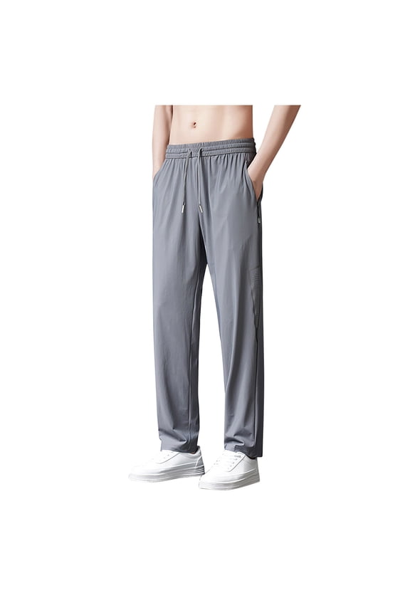 Man Plus Size Track Pants Thin Style Large Size Leisure Athletic Joggers Silk Drying Elastic Waist Drawstring Sports Pants Side vents Trousers M-7XL