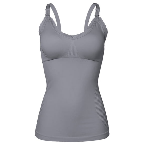 hoksml Maternity Nursing Camisole with Built-In Bra - Plus Size Slimming Longline Lace Trim for Postpartum