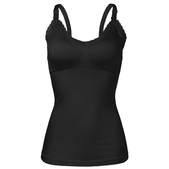 hoksml Maternity Nursing Camisole with Built-In Bra - Plus Size Slimming Longline Lace Trim for Postpartum