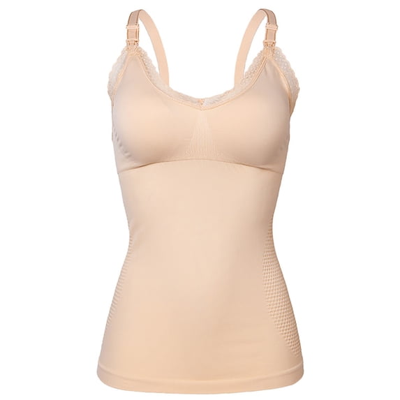 hoksml Maternity Nursing Camisole with Built-In Bra - Plus Size Slimming Longline Lace Trim for Postpartum
