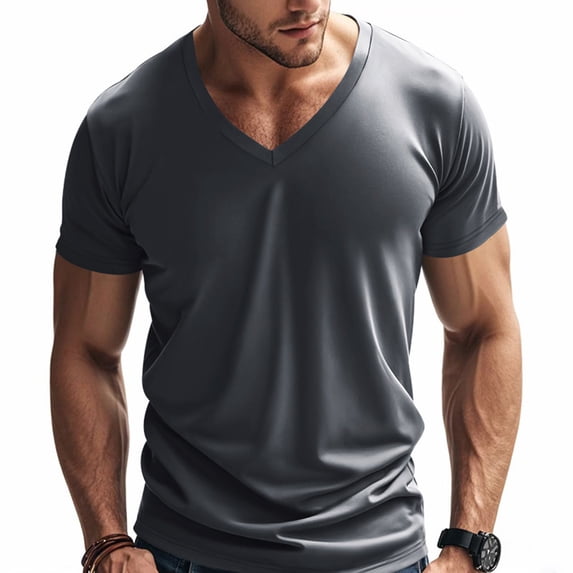hoksml Men Athletic Running T-Shirts Solid Color V-neck Short Sleeve Top Casual Loose Ventilate Exercise Gym Shirts Summer Comfortable Lightweight Tee Shirts