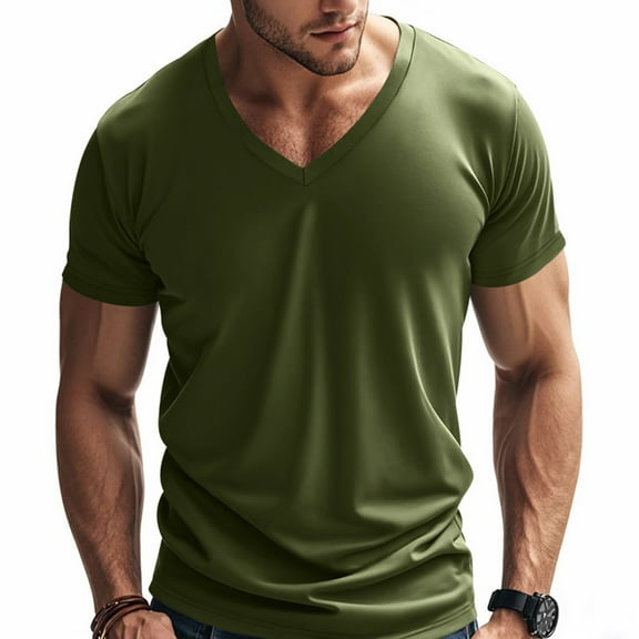 hoksml Men Athletic Running T-Shirts Solid Color V-neck Short Sleeve Top Casual Loose Ventilate Exercise Gym Shirts Summer Comfortable Lightweight Tee Shirts