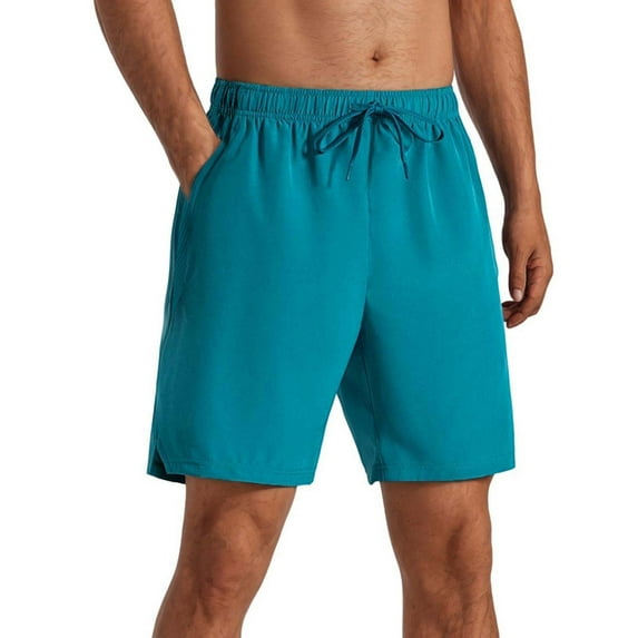 hoksml Men Athletic Shorts Casual Solid Color Pocket Elastic Waist Drawstring Tie Straight Half Shorts Workout Running Shorts