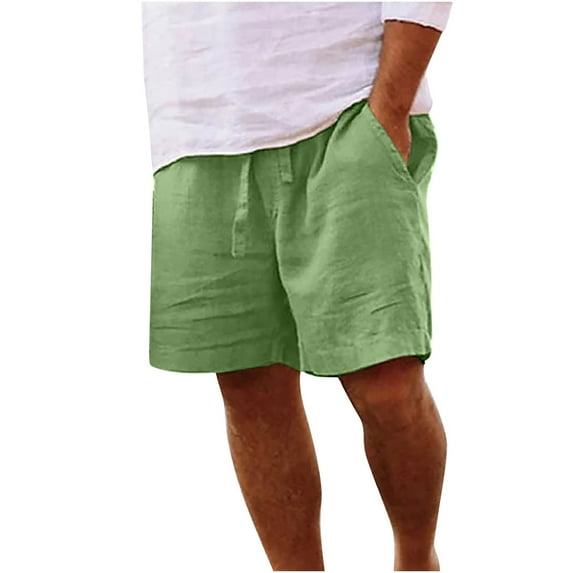 hoksml Men Beach Shorts Casual Loose Solid Color Pleated Pocket Elastic Waist Straight Half Shorts Summer Lightweight Thin Breathable Outdoor Workout Cotton Linen Shorts