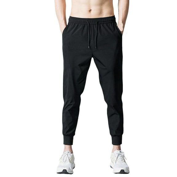 hoksml Men Black Sweatpants, Casual Athletic Workout Jogger Pants Comfy Solid Pocket Drawstring Elastic Waist Active Pants Fashion Cuffed Pants Legs