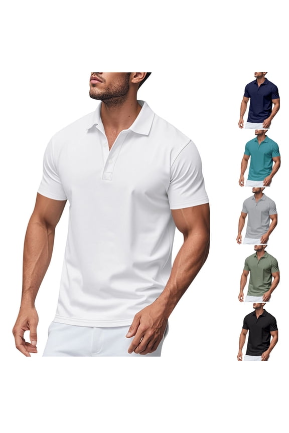Men Business Casual Shirts Golf Ball Uniform Solid Color Collared Polo Shirt Fashion Casual Loose Button Lapel Short Sleeve Top
