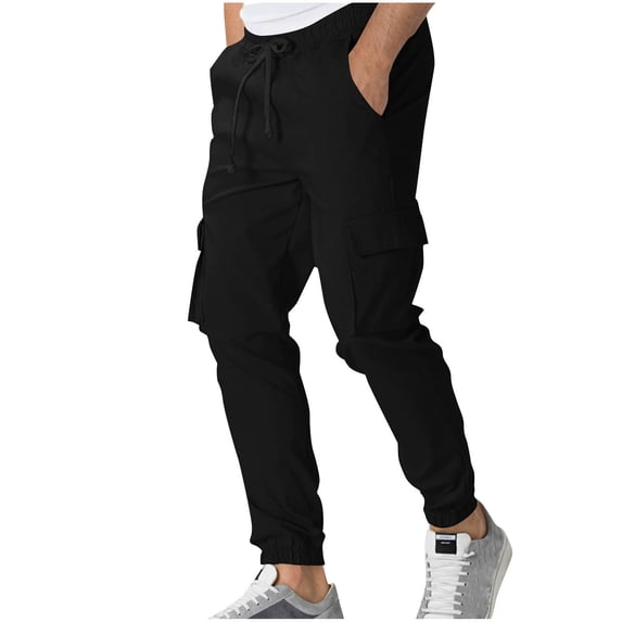 hoksml Men Cargo Pants, Athletic Pants Jogger Pants Solid Color Casual Breathable Exercise Draw Rope Waist Multiple Pockets Bind The Feet Pants 2025 Clearance