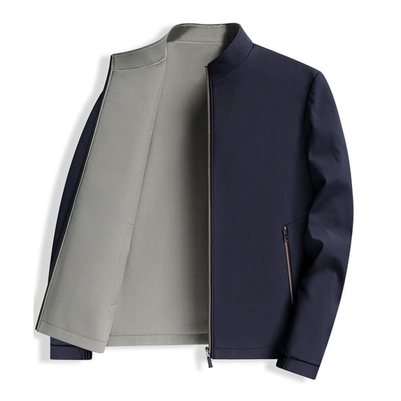 hoksml Men Casual Outerwear Jackets Solid-Color Double-sided Zip Up Coat Fashionable Zipper Pocket Long Sleeve Hoodedess Standing Collar Spring Fall Windbreaker Top Clothing