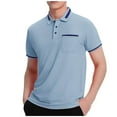 thumbnail image 1 of hoksml Men Golf Polos Shirt Solid-Color Collared Polos Shirt Button Pocket Colour Blocking Short Sleeve Top Casual Loose Turndown Collar Blouse Shirt Elastic Cuffs, 1 of 6