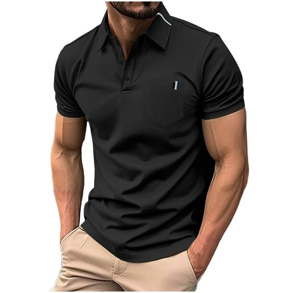 hoksml Men Golf Polos Solid Color Collared Button Pockets Top Casual Sports Shirts Pullover Short Sleeve Turndown Collar Blouse Summer Lightweight T Shirt