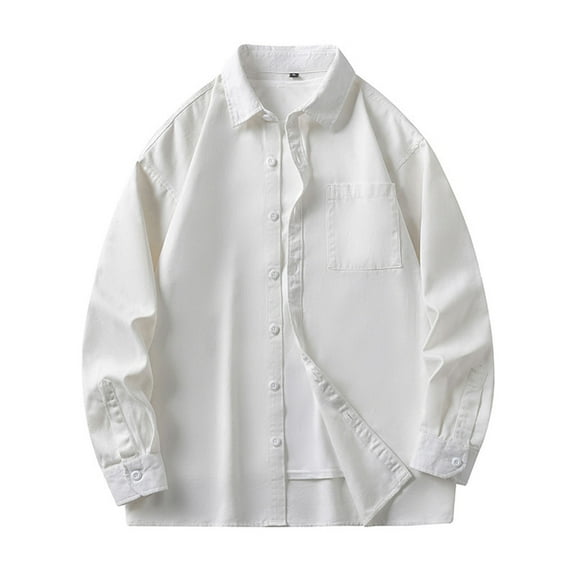 hoksml Men Jackets Button Down Shirt Outerwear Fashion Versatile Leisure Solid Color Pocket Long Sleeves Loose Coat Blouse Top