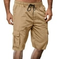 thumbnail image 1 of hoksml Men Knee Length Cargo Shorts Casual Solid Color Multi Pockets Elastic Waist Drawstring Work Shorts Summer Lightweight Outdoor Hiking Travelling Shorts, 1 of 7