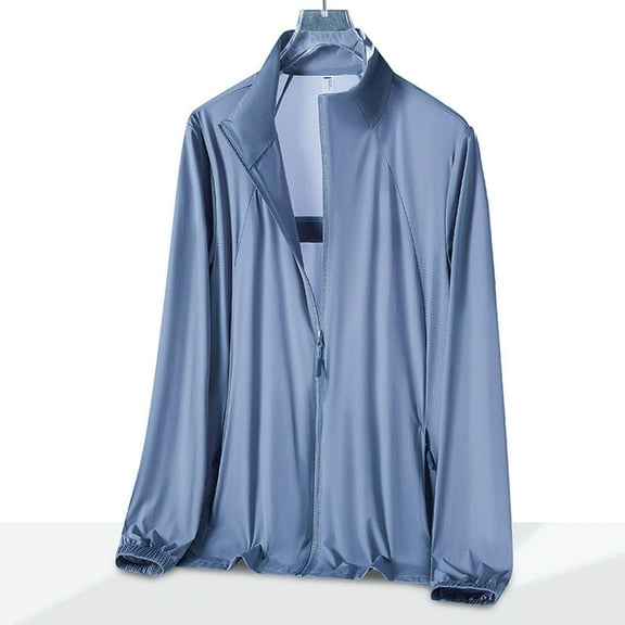 hoksml Men Lightweight Quick Dry Sun Protection Clothing Solid-Color Long Sleeve Stand-up Collar Outerwear Jackets Casual Outdoors Hiking Fishing Tops with Zip Pocket Clearance