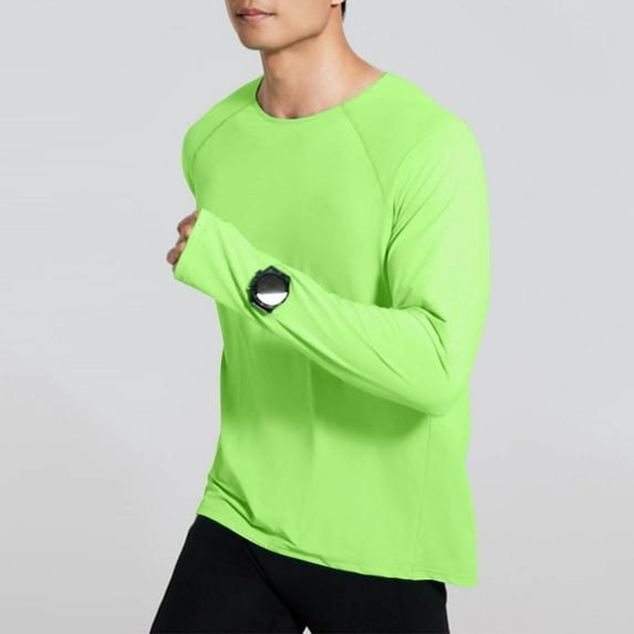 hoksml Men Long Sleeve Shirts Moisture Wicking UPF 50+ UV Sun Protection Athletic Tee Shirts Solid-Color Round-Neck Collar Hiking Running Workout Active Top