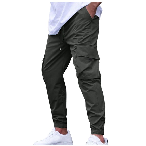 hoksml Men Outdoors Exercise Pants 2025 New Style Cargo Pants Casual Loose Elastic Waist Drawstring Multi Pockets Work Trousers