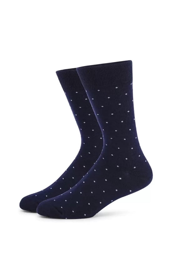Men Polka Dot Crew Dress Socks, 100% Polyester Soft Mid Calf Socks, Tiny Dot Pattern Breathable Stretch Casual Business Socks for Office