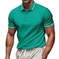 thumbnail image 1 of hoksml Men Short Sleeve Polo Shirt Casual Loose Business Shirts Solid Collared Pullover Button Turndown Collar T-Shirt Short Sleeved Tops, 1 of 9