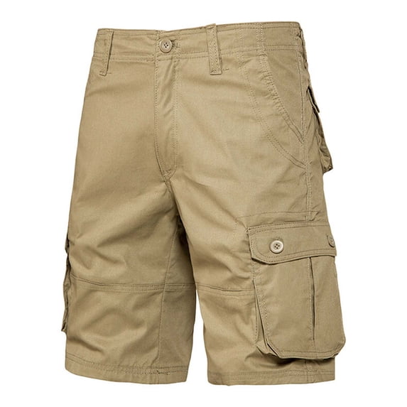 hoksml Men Solid Color Button Fashion Multiple Pockets Cargo Shorts Casual Versatile Outdoor Hiking Travel Vacation Clothes 2025 Summer Clearance