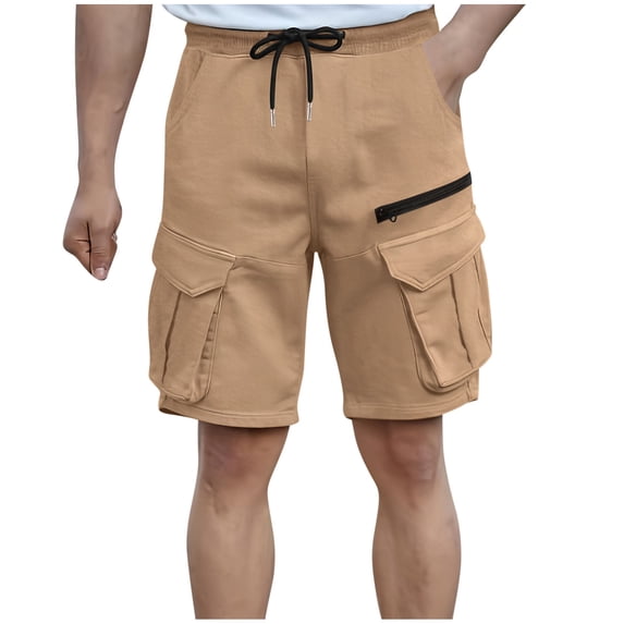 hoksml Men Solid Color Casual Athletic Cargo Shorts Drawstring Elastic Waist Straight Leg Exercise Shorts Summer Comfortable Breathable Multi Pockets Fitness Running Shorts
