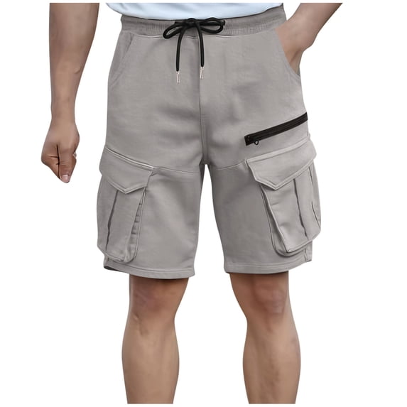 hoksml Men Solid Color Casual Athletic Cargo Shorts Drawstring Elastic Waist Straight Leg Exercise Shorts Summer Comfortable Breathable Multi Pockets Fitness Running Shorts