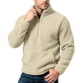 thumbnail image 1 of hoksml Men Solid Stand Collar Half Zip Fleece Sweatshirt with Pocket Casual Daily Outdoor Wear Everyday Comfort, 1 of 9