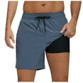 thumbnail image 1 of hoksml Men Summer Beach Shorts Solid Color Loose Elastic Waist Drawstring Zipper Pockets Double Layer 2-in-1 Style with Lined Exercise Shorts Lightweight Breathable Swim Trunks, 1 of 4